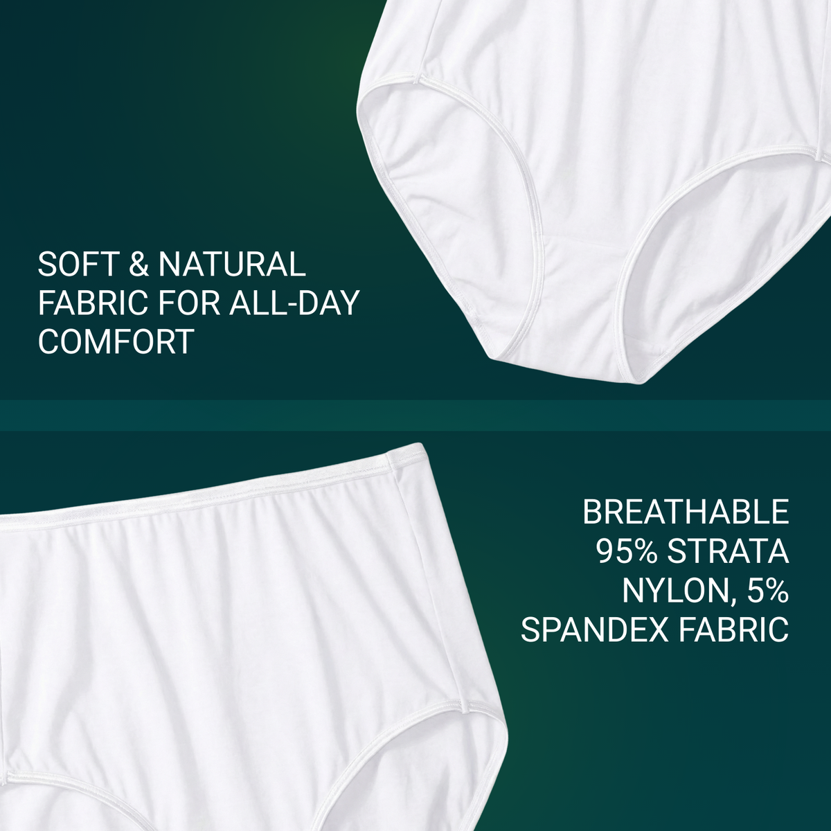 Vanity Fair Style 13109 Women's Illumination Brief Panty showing soft breathable 95% Strata Nylon, 5% Spandex Fabric