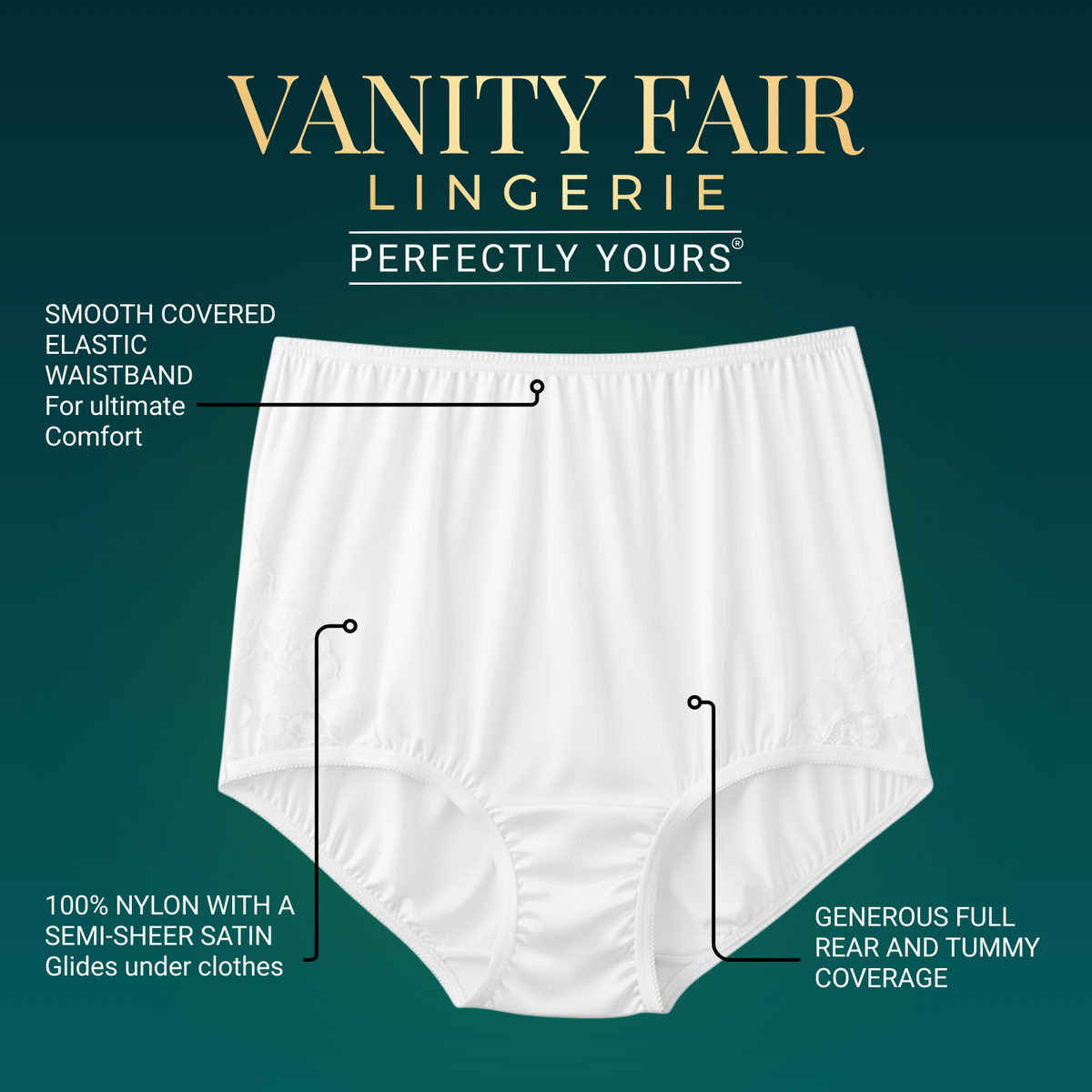 Vanity Fair Style 13001 Women's Lace Nouveau Full Brief Panty Feature Overview