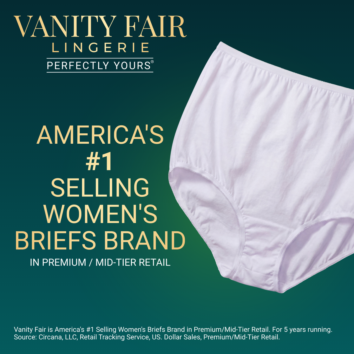 Vanity Fair Style 15320 Women's Classic Cotton Full Brief Panties promotional image highlighting America's #1 selling women's briefs brand