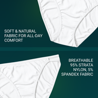 Vanity Fair Style 18108 Women's Illumination String Bikini Panty showing soft breathable 95% Strata Nylon, 5% Spandex Fabric