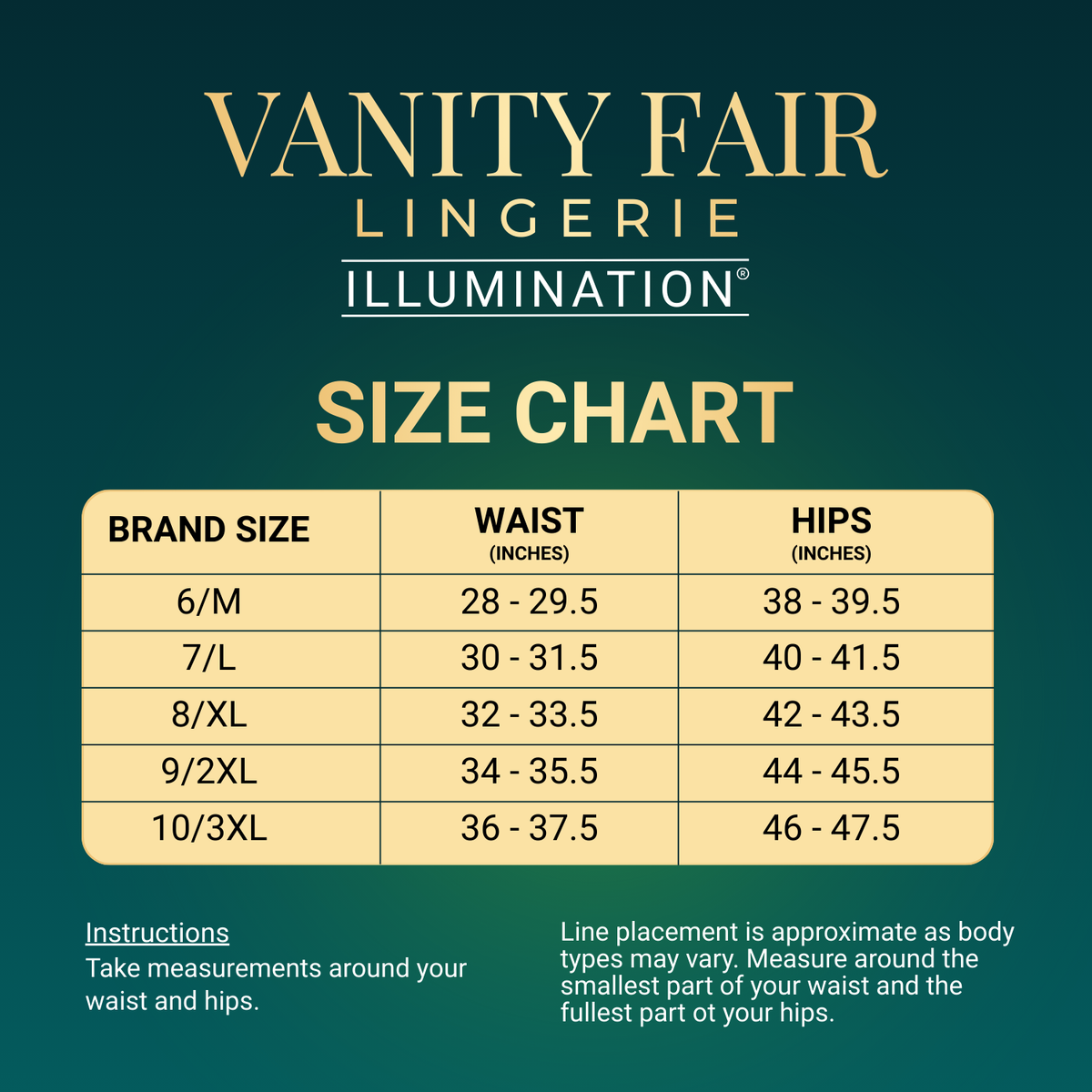 Vanity Fair Style 13109 Women's Illumination Brief Panty Size Chart