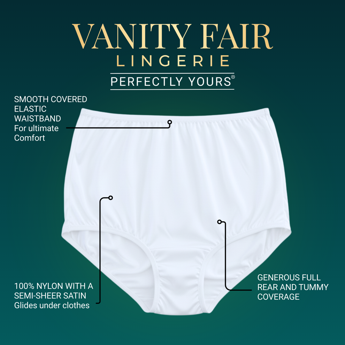 Vanity Fair Style 15712 Women's Ravissant Tailored Full Brief Panty Feature Overview