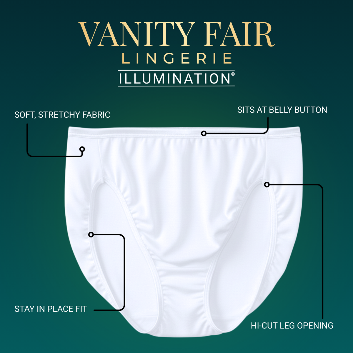 Vanity Fair Style 13108 Women's Illumination Hi Cut Panty Feature Overview
