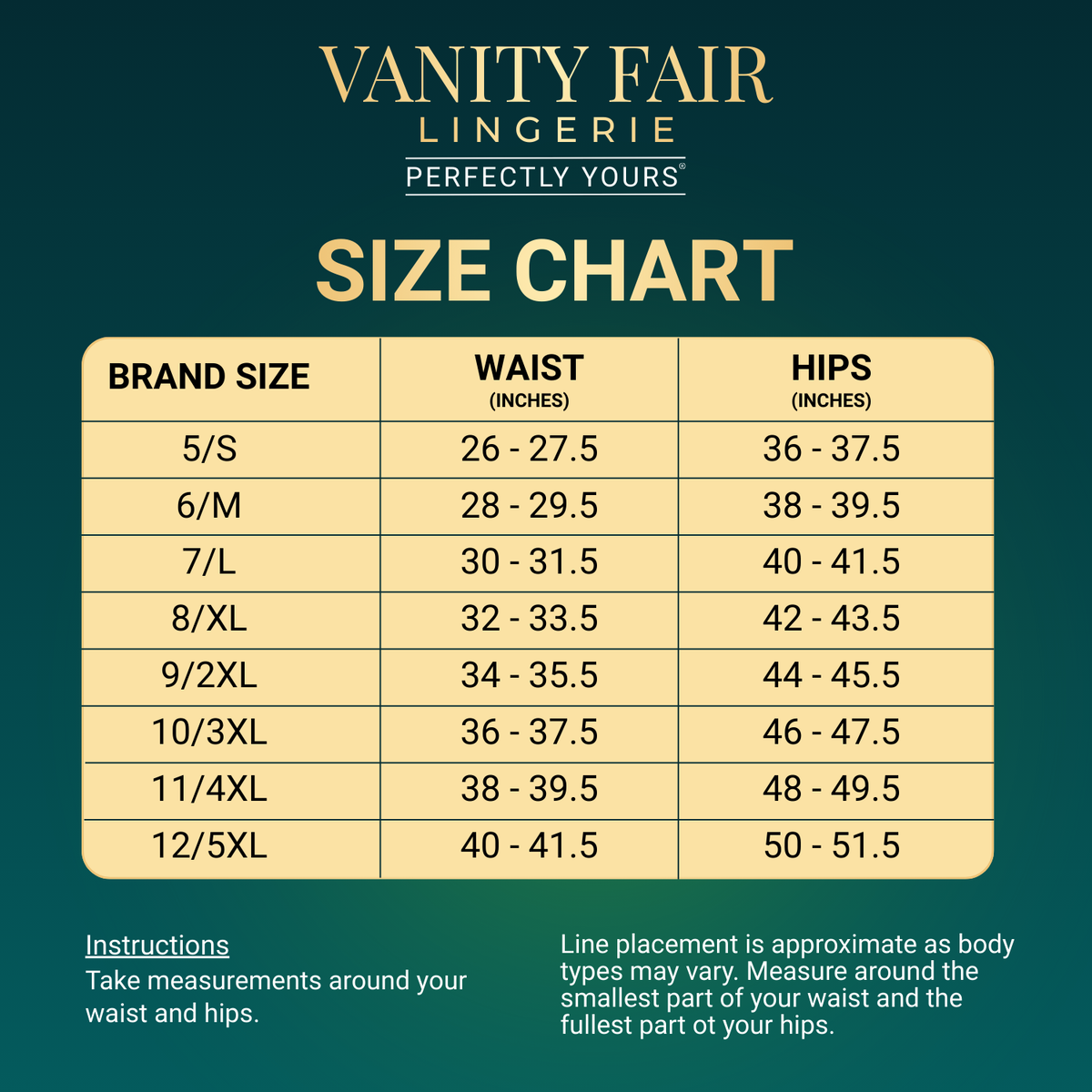 Vanity Fair Style 15320 Women's Classic Cotton Full Brief Panties Size Chart