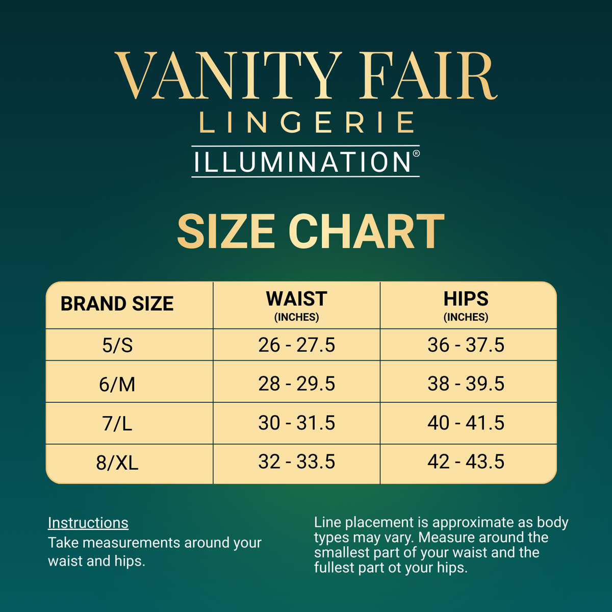 Vanity Fair Style 18108 Women's Illumination String Bikini Panty Size Chart