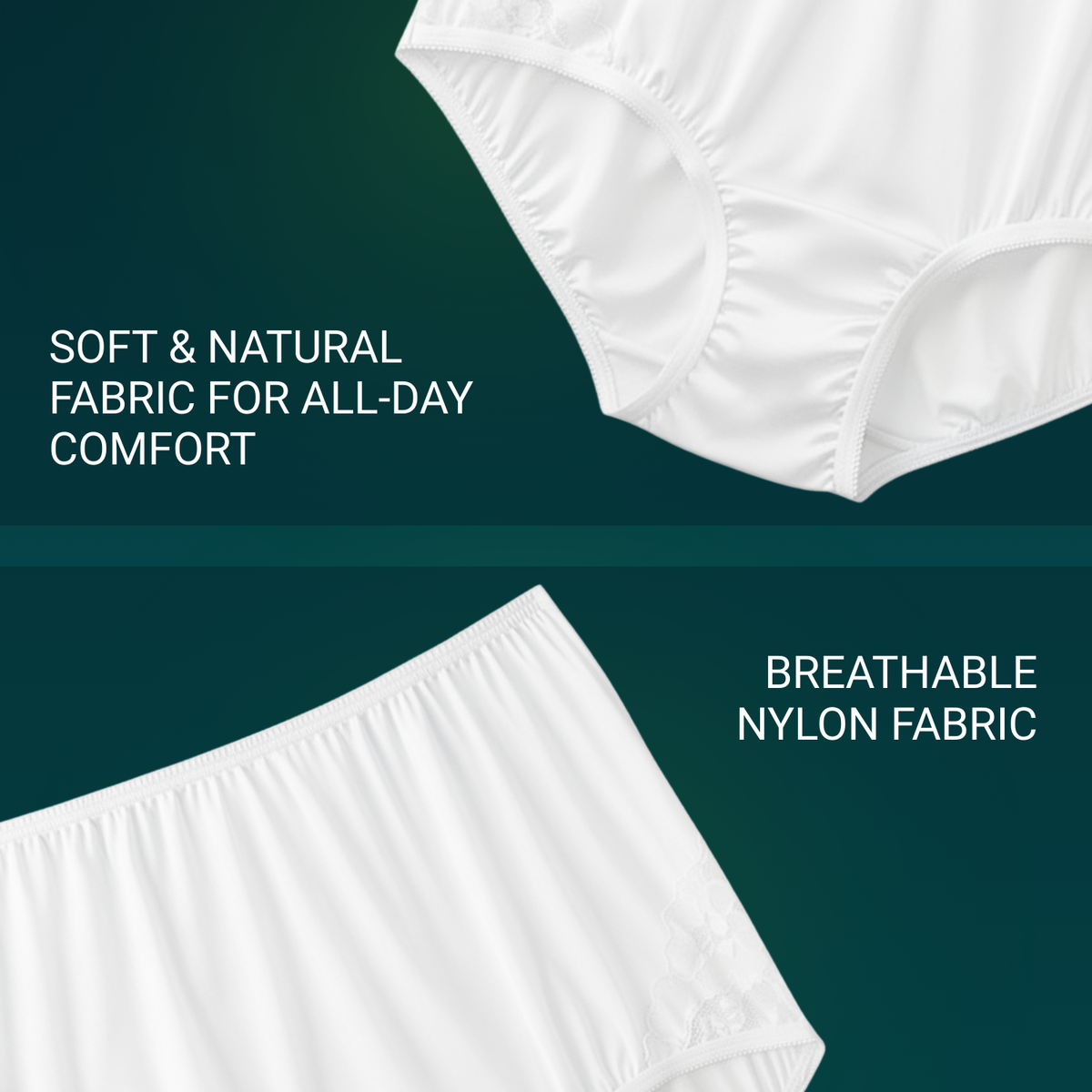 Vanity Fair Style 13001 Women's Lace Nouveau Full Brief Panty showing soft breathable Nylon fabric